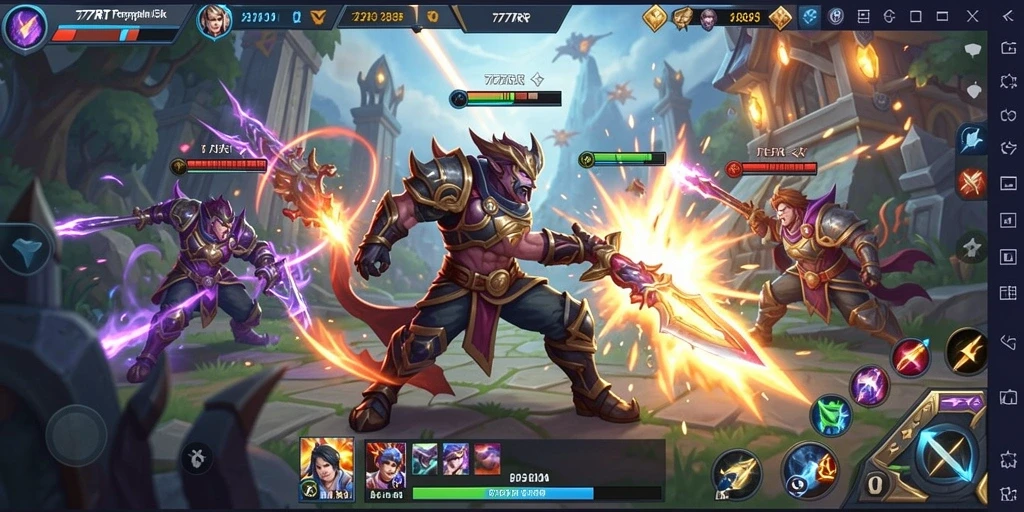 Gameplay seru 777RT dalam pertempuran MOBA yang intens.