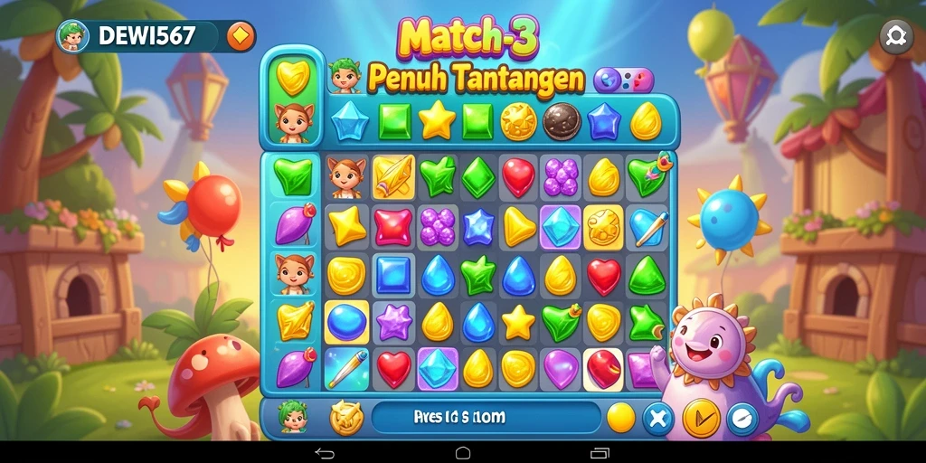 Gameplay DEWI567 menampilkan kombinasi menawan dari objek-objek berwarna.