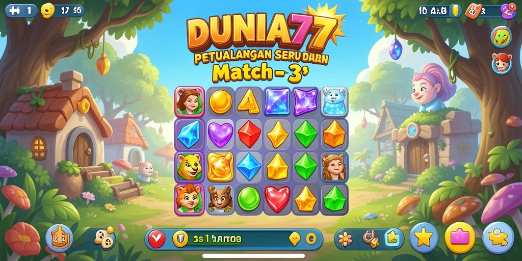 Gameplay DUNIA77 yang seru dengan kombinasi match-3.