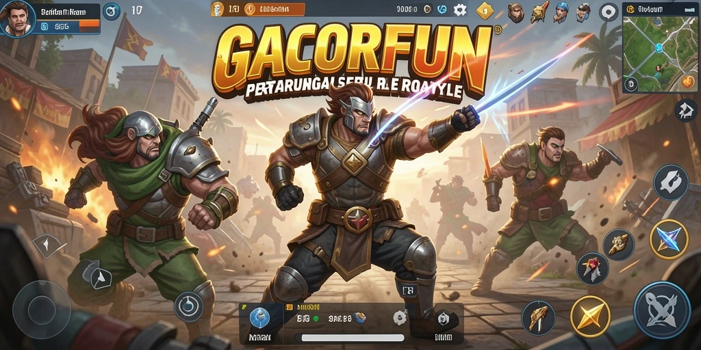 Gameplay seru GACORFUN dalam pertarungan Battle Royale.