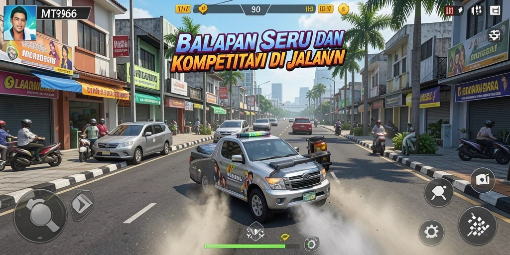 Tampilan gameplay balapan seru di MT966 dengan mobil keren dan lintasan menantang.