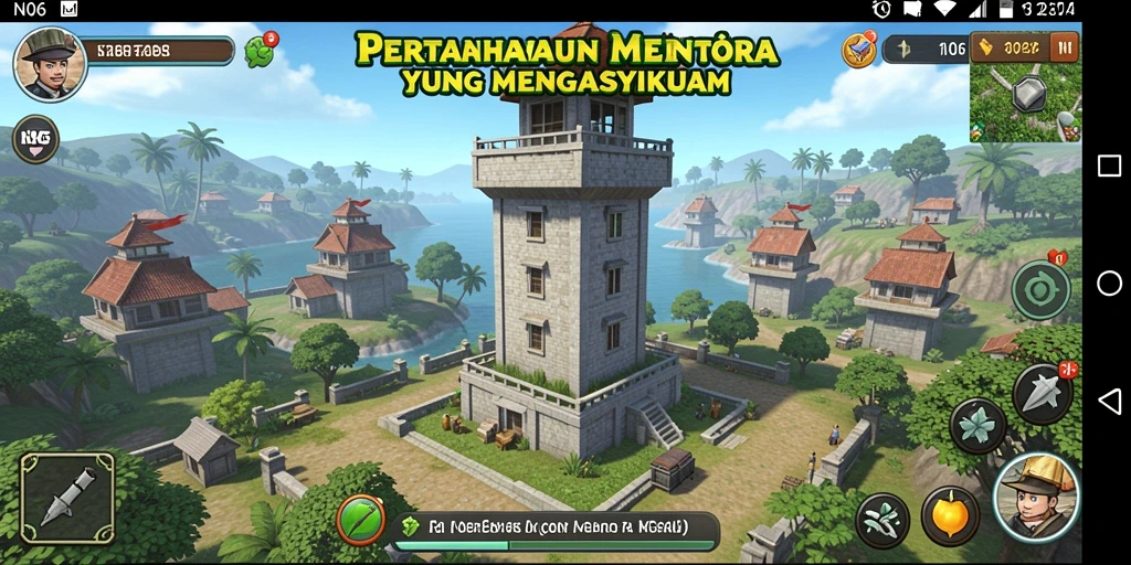 Tampilan gameplay N06 dengan strategi menara yang menantang.