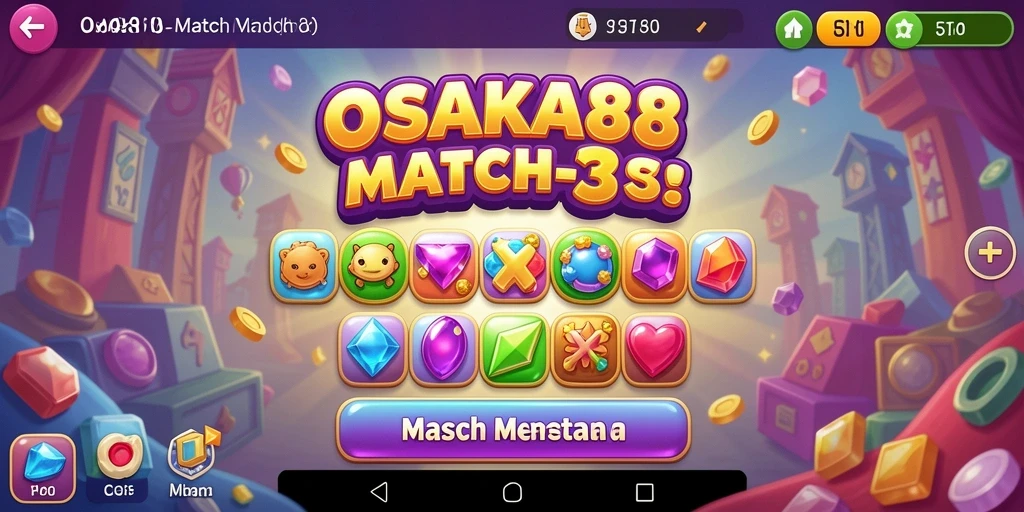 Screenshot gameplay OSAKA88 menampilkan aksi seru permainan Match-3.