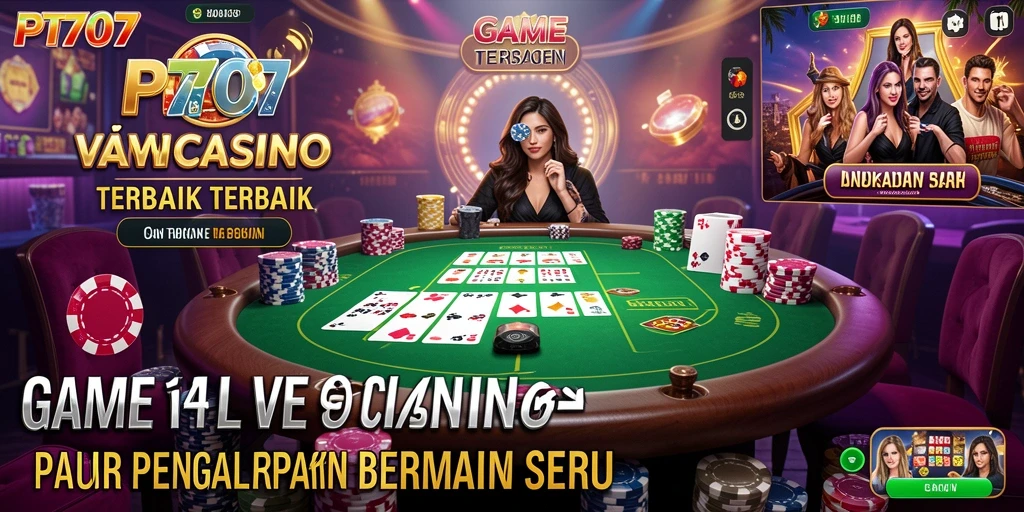 Screenshot gameplay PT707 menampilkan suasana Live Casino yang nyata dan interaktif.