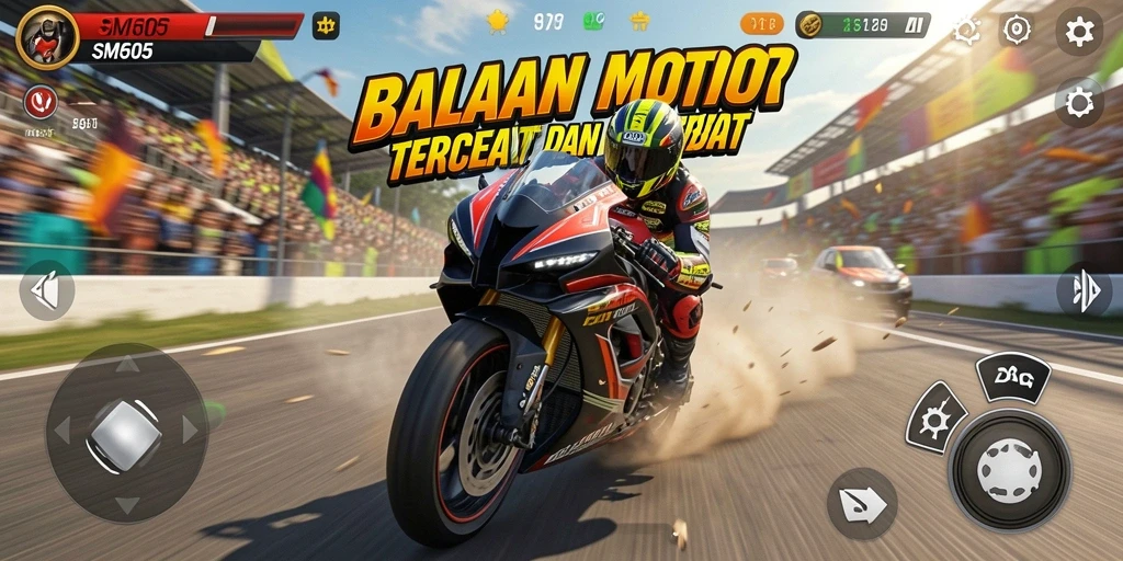 Tampilan gameplay balapan motor yang mendebarkan dan seru.